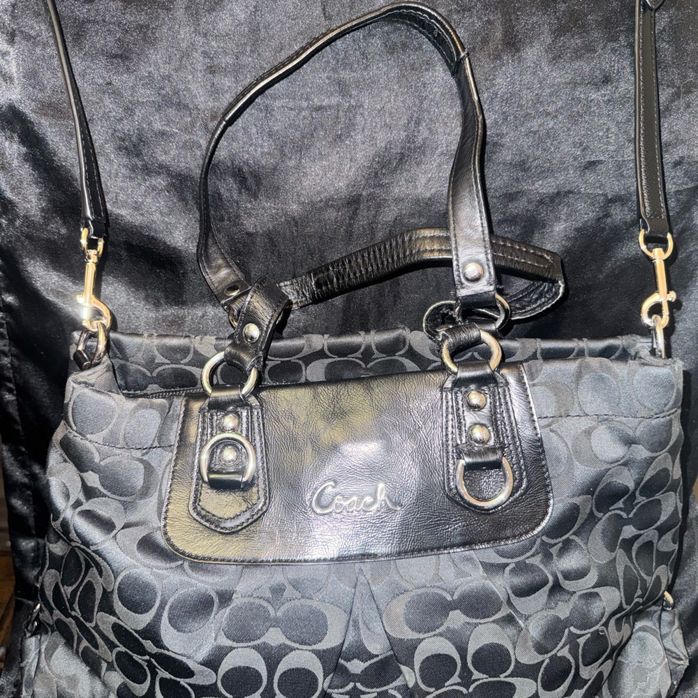Coach Black and Gray Signature Shoulder Bag